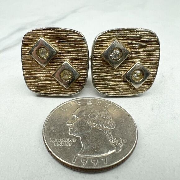Vintage Rounded Square Rhinestone Cufflinks - Picture 2 of 5